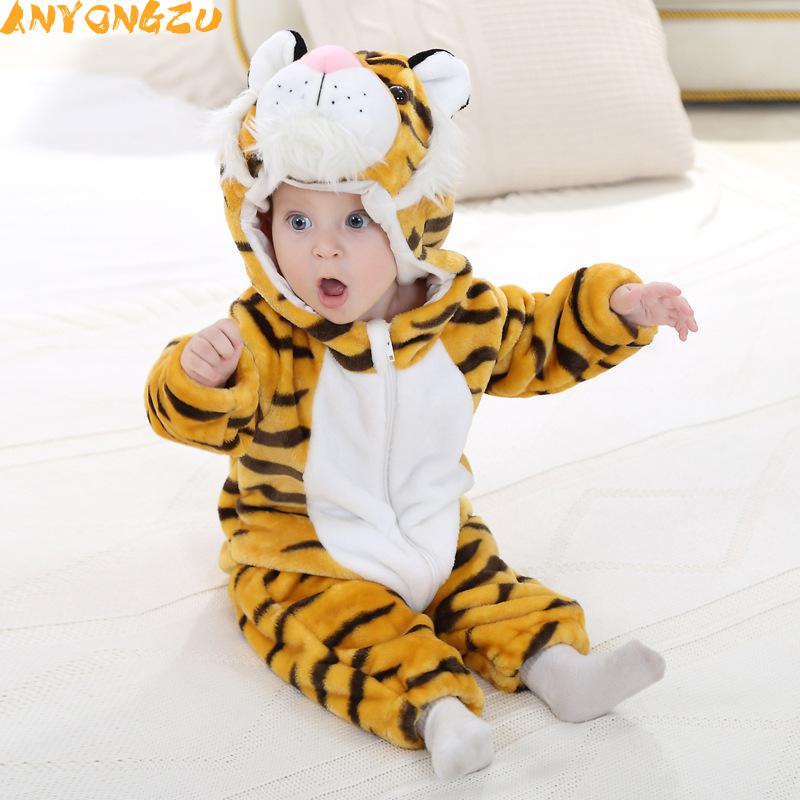 Anyongzu baby conjoined pyjamas tiger modellering efterår vinter flannel varm langærmet europa og amerika jul