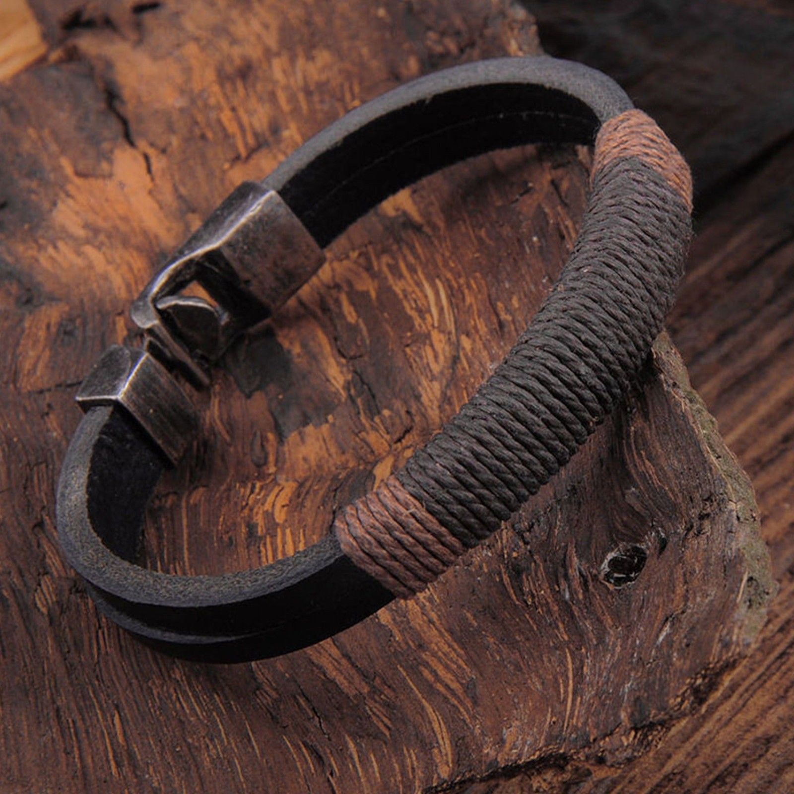 Men's Braided Leather Bracelet Vintage Charm Bangle Wristband Jewelry Retro Bangles