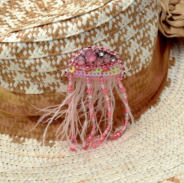 1 Pc Kwallen Kralen Broche Patch Diy Strass Veer Naaien Vrouwelijke Badge Corsage Applique Kwastje Parches Bordados Para Ropa
