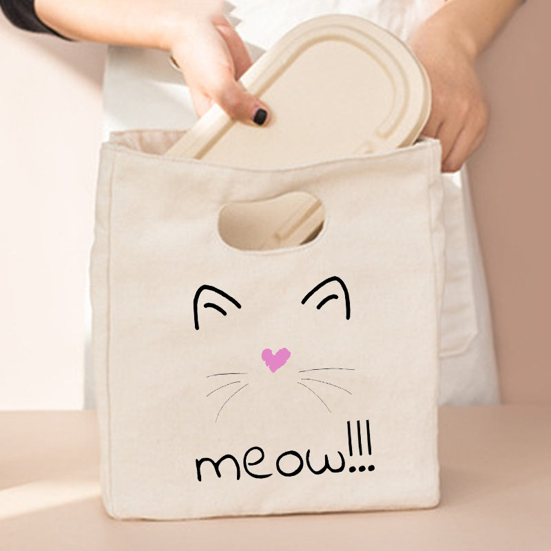 Borsa da pranzo portatile con stampa gatto carino nuova borsa termica termica Tote Cooler borsa Bento Pouch contenitore per la cena borsa per alimenti per la scuola: Q00150-TBBG-C