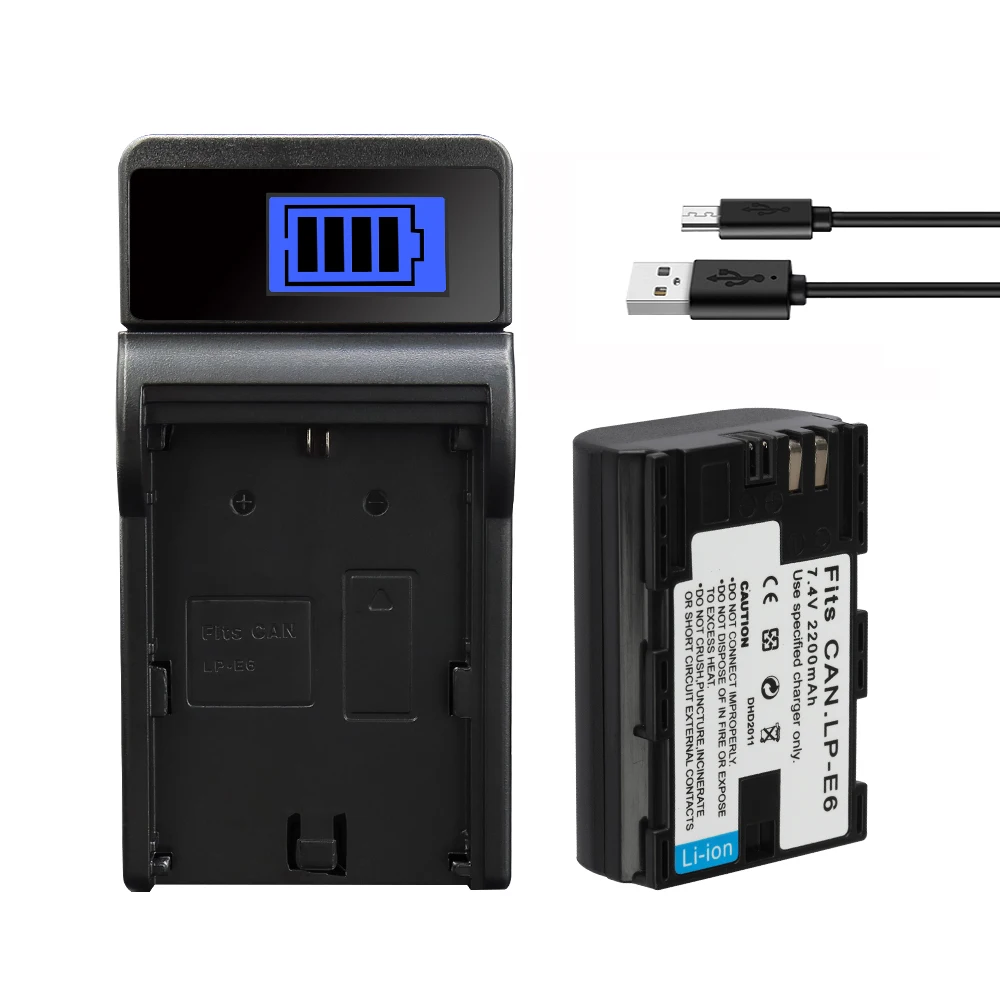 LP-E6 LP E6 cargador de batería para Canon EOS 5DS 5D 6D 7D 60D 60Da 70D Mark II Mark III 80D XC10 DSLR LPE6 2200mAh baterías: Blanco