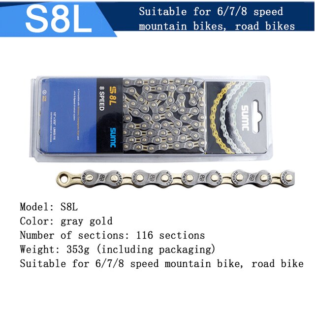 SUMC bicycle chain half hollow 8 speed 9 10 11 12 speed mountain bike chain road bike chain: S8L
