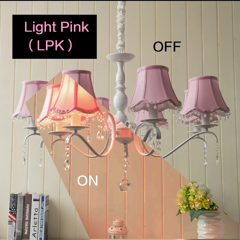 Pantalla sólida de tela pequeña E12 Para lámparas, cosida a mano, colgante con cuentas de cristal de encaje, lavable, Blanco/beige/azul/Rosa/lavanda E14: Light Pink