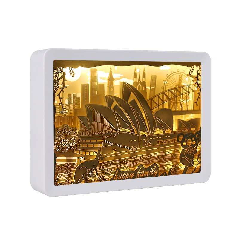 LED Night Lights Australia 3D Shadow Paper Sculpture Light Box Unique Paper Cut Light USB Charging Bedside: white frame