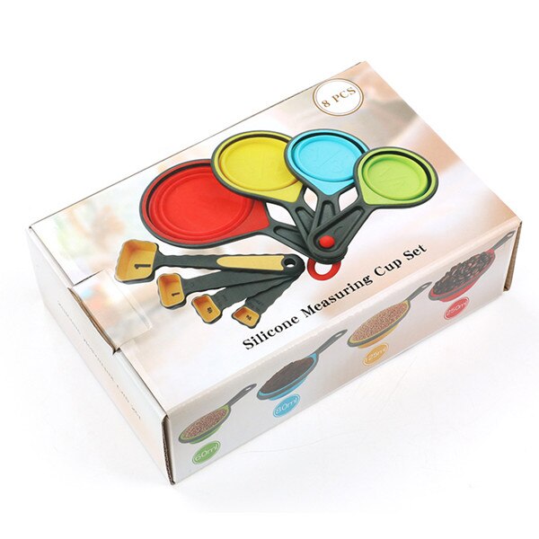Bakken Maatbekers en Lepels Inklapbare Koken Maatbeker FDA Silione Meten Lepel Thuis Keuken Gereedschap Accessoires Set: 8 Orange Set wi Box