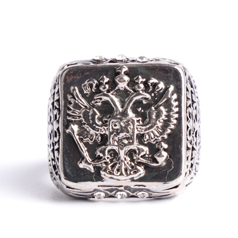 Klassieke Russische Rijk Dubbele Adelaar Ringen Punk Stijl Roestvrij Stalen Ring Sieraden Big Size 7-14 Voor Mannen party: 14 / Zilver