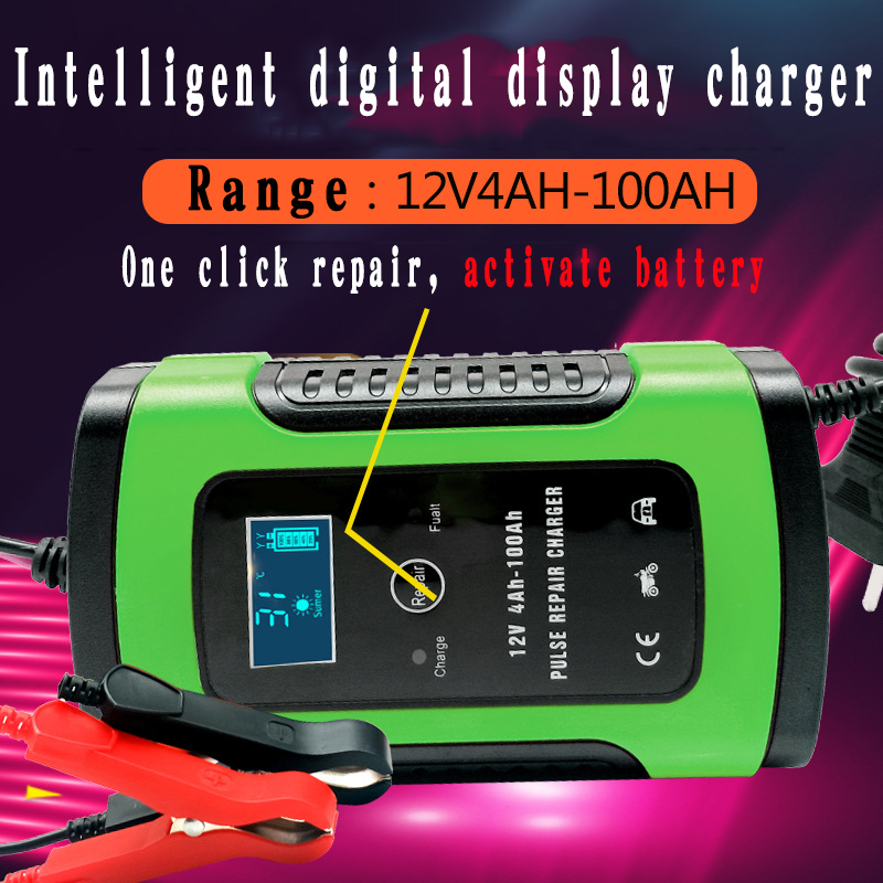 Universal Car Battery Charger 110V To 220V To 12V 6A LCD Smart Fast for Auto Car Motorcycle Lead-Acid Full Automatic Charging