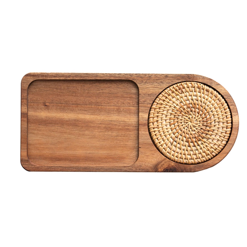 Bandeja de madera para café, plato de desayuno para servir comida, accesorios de decoración de mesa: Transparente