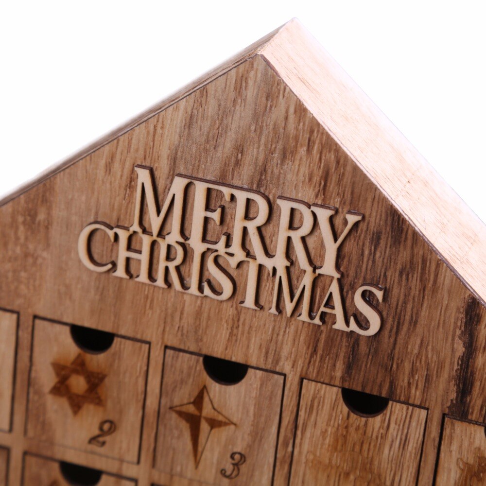 Christmas wooden table decoration advent calendar house with 24 drawers in country style for parents to fill candies for kids