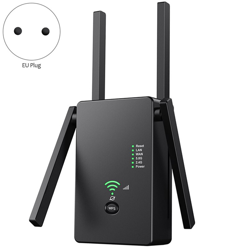 1200Mbps Wifi Repeater Dual Band Wireless 2.4G/5G Wifi Extender AP Router Signal Amplifier with 4Pcs Antennas EU Plug