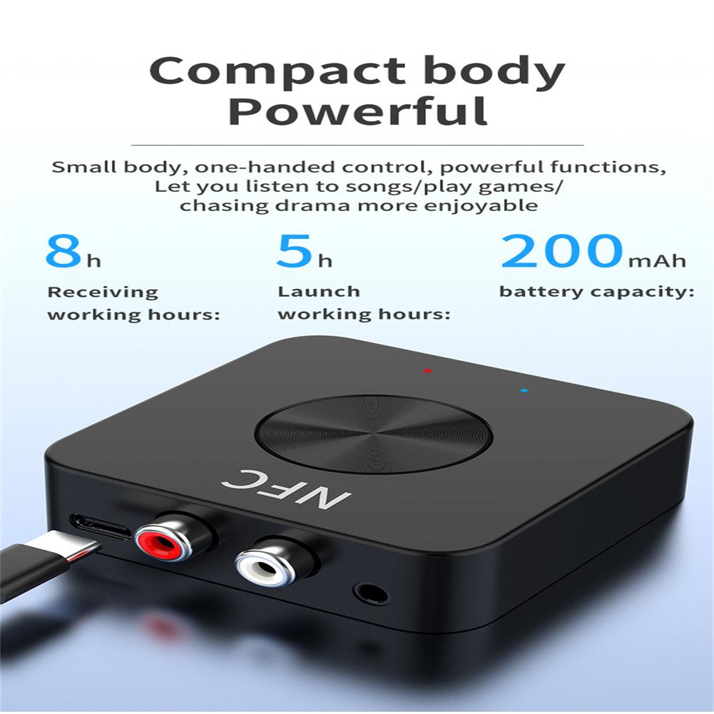 NFC Bluetooth5.0 Wireless Audio Transmitter Receiver Tf Card Car RCA Aux Adapter HD Hi-Fi sound 2 In 1 Adapter for TV PC Car