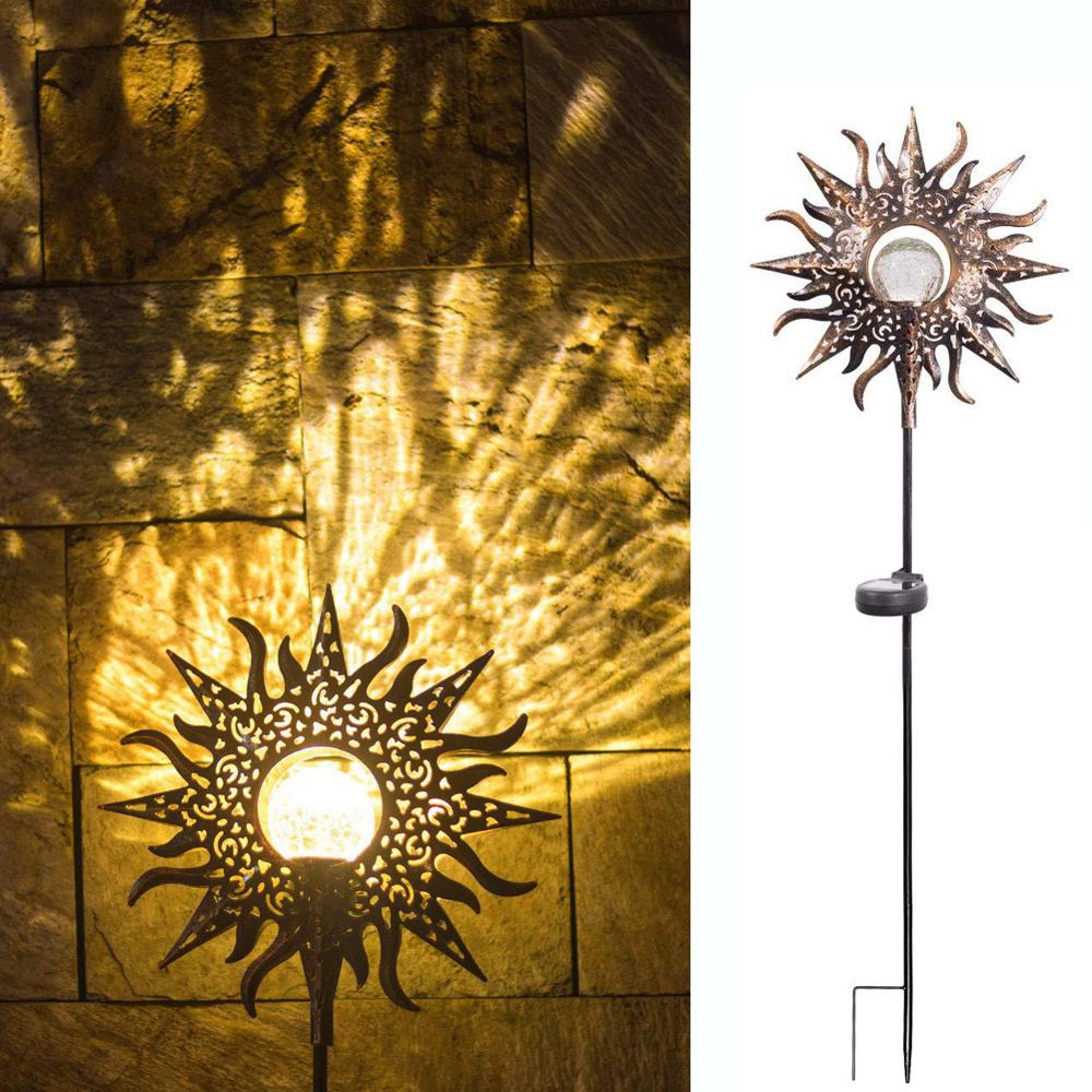 Ledet sol flamme lys metal led haven lys flamme effekt lampe vandtæt udendørs lys landskab lys sol dekorativt lys: Hul stil 3