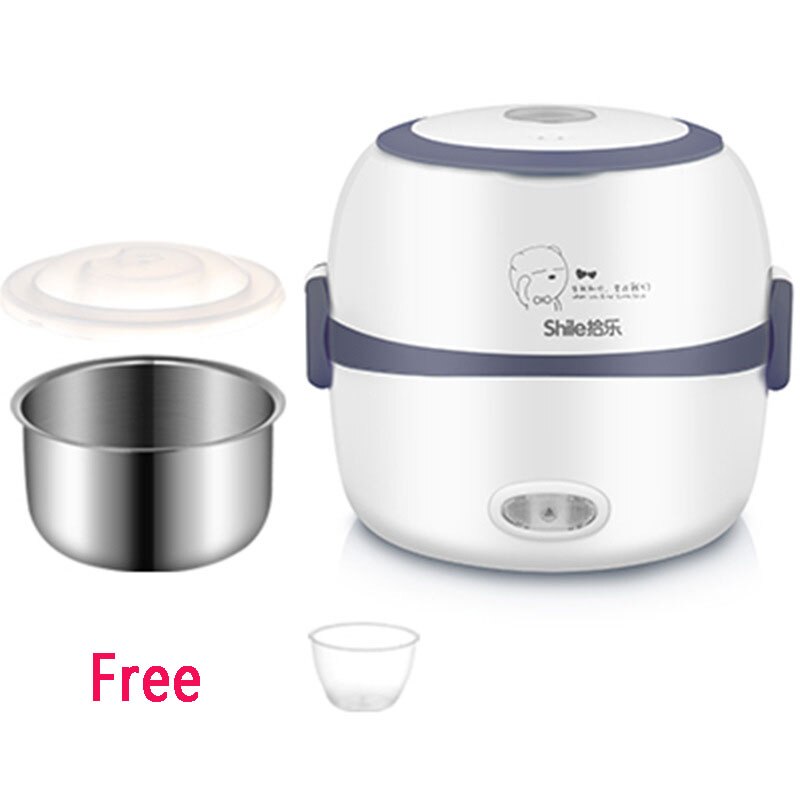 Electric Lunch Box Mini Rice Cooker Cooking Steaming Lunch Heater Box for Office Home Food Steamer Container with Steel Bowl: A1-White