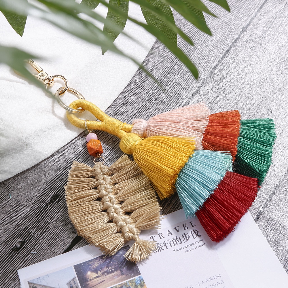 1PC Style Bohemia Leaf Tassel Fringed DIY Jewelry Garments Bag Decorative Accessories Key Chain Pendant Craft Cotton Tassels