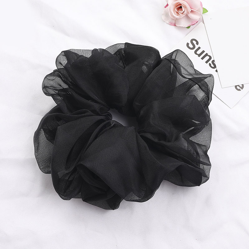 Scrunchies de malla de gran tamaño para mujer, cuerda romántica para el cabello rosa y azul, lazos para el cabello de Organza de tul transparente, accesorios para el cabello, banda para el cabello: Negro