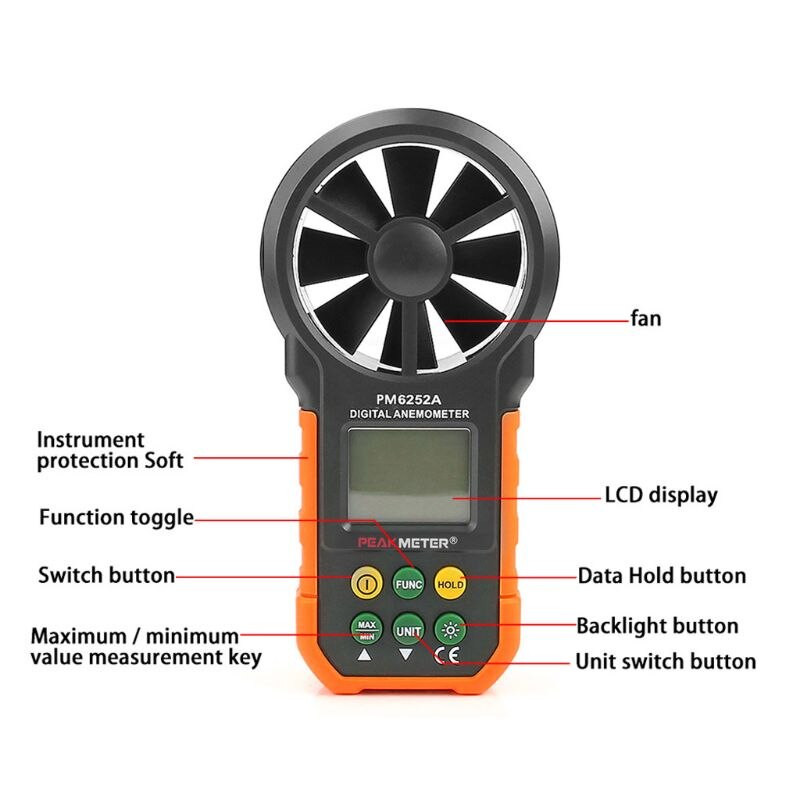 HYELEC – anémomètre numérique MS6252A, mesure la vitesse de l&#39;air, le Volume de l&#39;air et le débit d&#39;air, L69A
