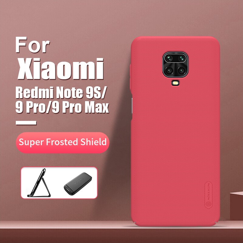 Redmi Nota 9S Caso Involucro 6.69 ''NILLKIN Glassata del PC Duro Opaco Della Copertura Posteriore per Xiaomi Redmi Nota 9 pro Caso di Max: For Note 9 Pro / Rosso