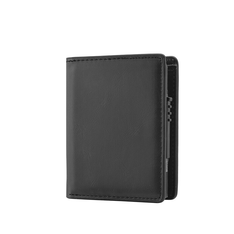 RFID Blocking Wallets Men Credit Card Holder Aluminum Alloy Business ID Card Case Automatic Male Metal Leather Cardholder Wallet: Black