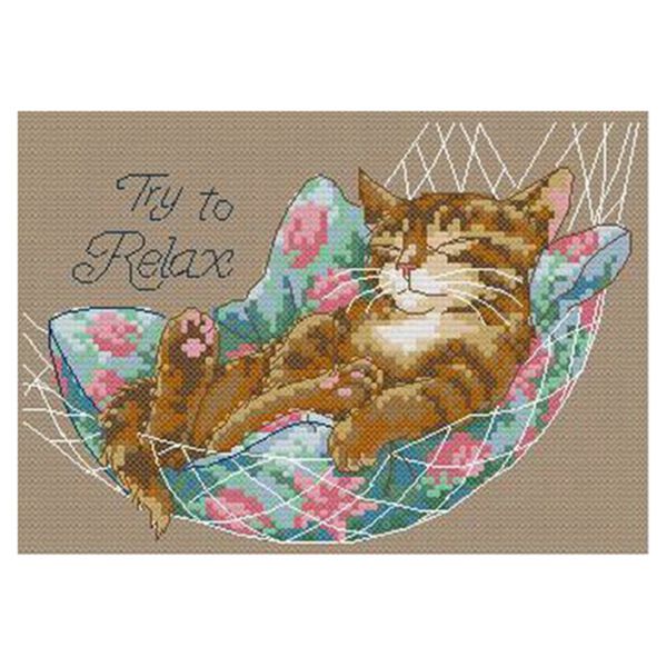 DIY Hand Knitting Count Cross Stitch Set Embroidery Set 14CT Cat Hammock Pattern Cross Stitching 25*17cm Home Decoration