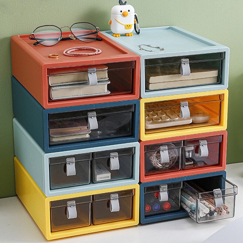 Desk Stackable Plastic Storage Drawers Sundries Stationery Books Organizer for Cosmetics Home Necessary Storage Box Container