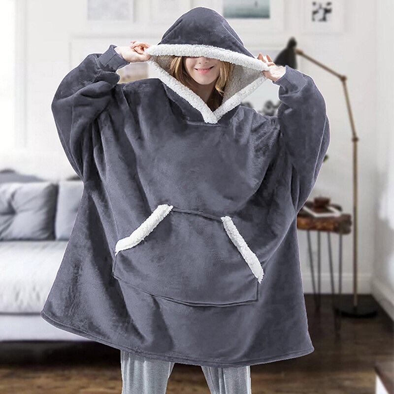 Winter Hooded Hoodie Women Fleece Long Sweatshirt Winter Clothes Flannel Pullovers Female Indoor Blanket with Sleeve Pajamas