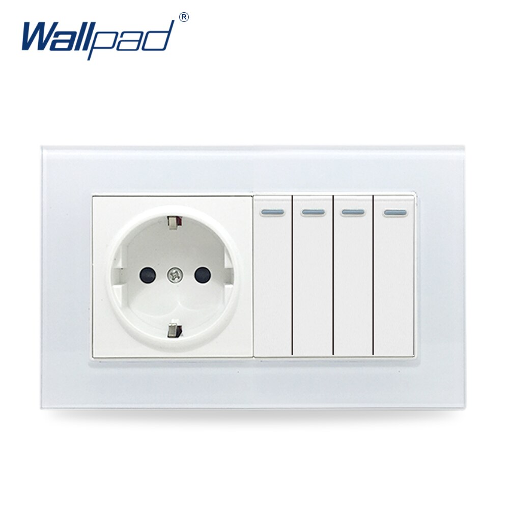 4 Gang Switch and EU Socket Wallpad Glass Panel 110V-250V 146*86mm Wall Socket with 4 Gangs 2 Way Push Button Rocker Wall Switch: White Decoration
