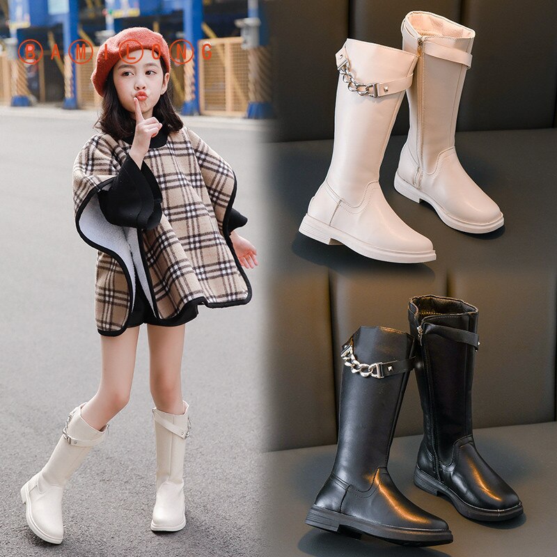 Bamilong outono inverno crianças botas para meninas moda legal botas de borracha na altura do joelho botas de motocicleta das crianças botas longas b403