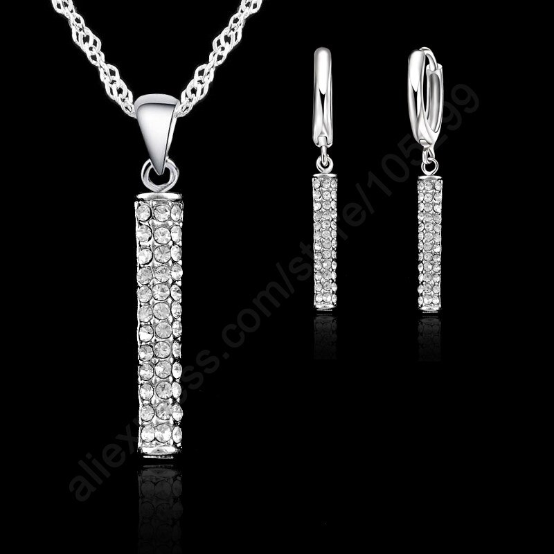 Cubic zirconia kvinde loop øreringe vedhæng halskæde smykker 925 sterling sølv hvid guld farve top sæt