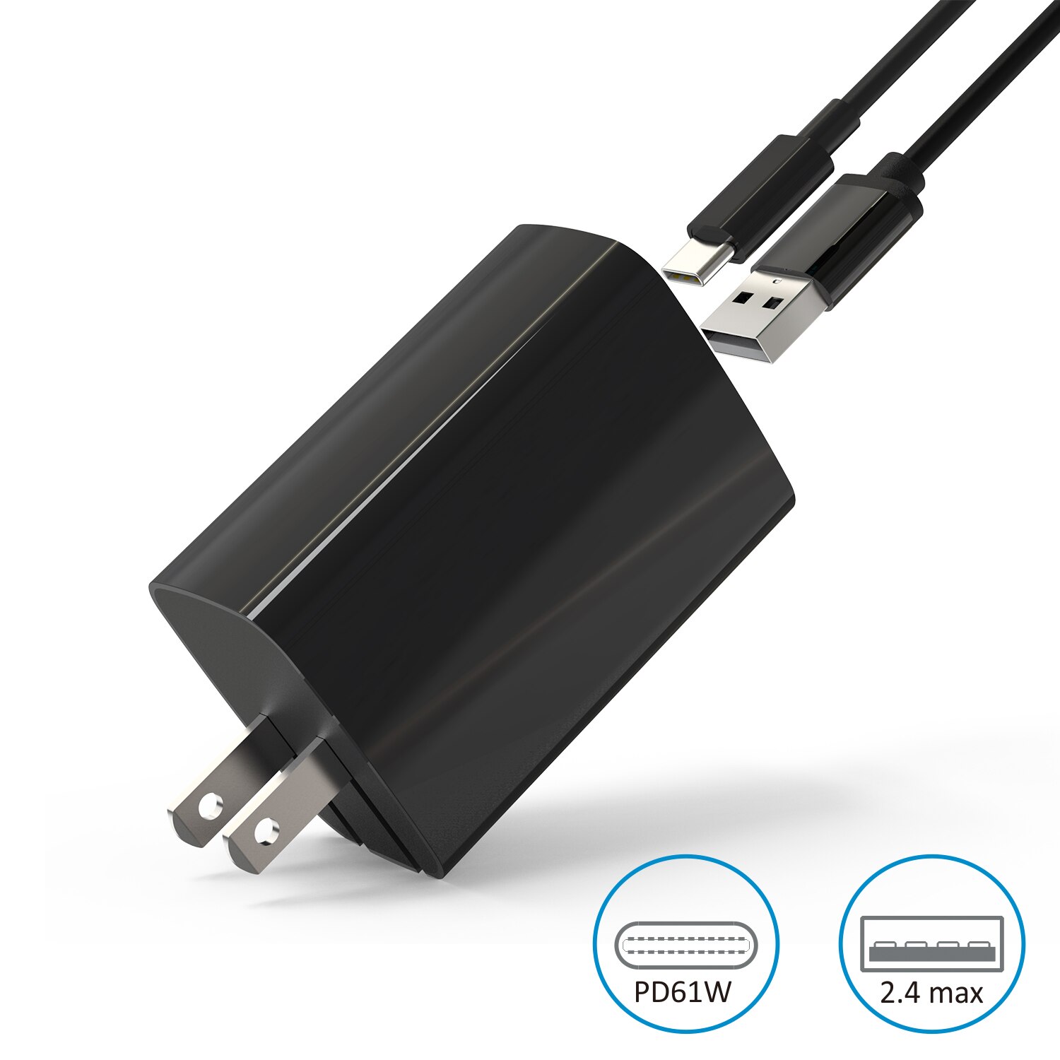 61W 2-Port USB C GaN Charger PD Power Adapter for iPhone for Galaxy USB C Laptops and More Wall Charger Portable Phone Charger