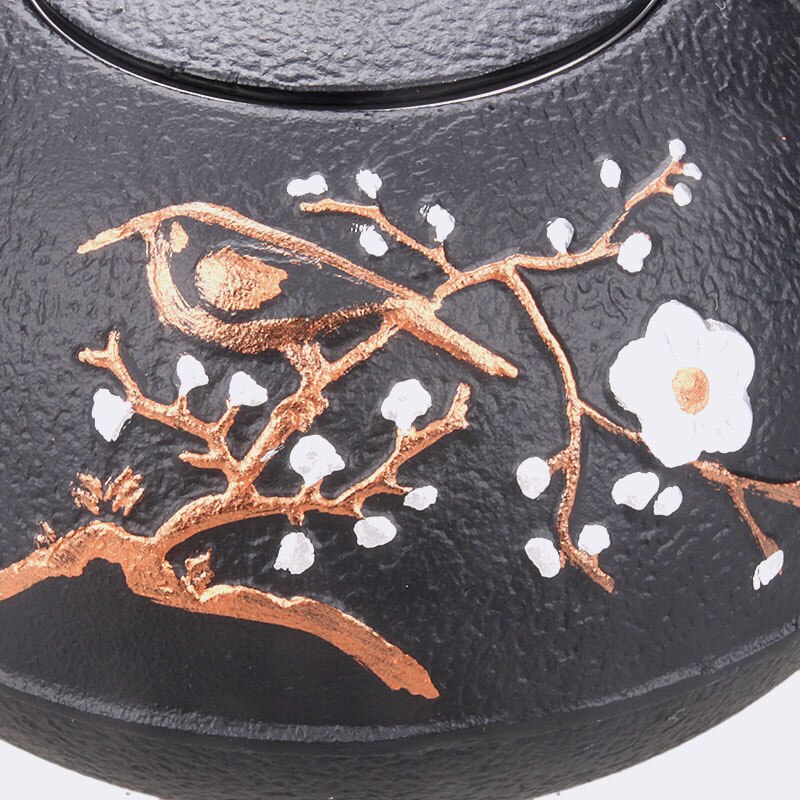 Japansk simpel støbejernskande råjernstekande glad øjenbryn tekande tesæt kedel støbejern blommetekande 1.2l lb61608