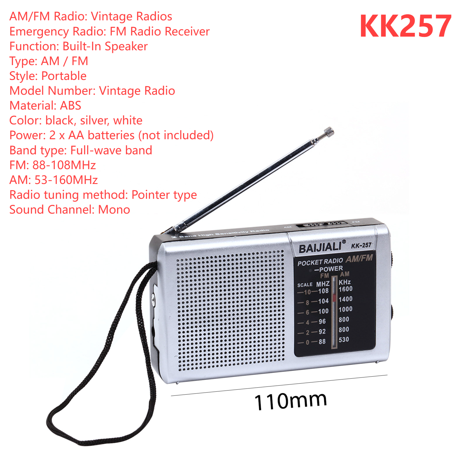 Mini fm-radiovastaanotin ladattava kokoaaltokaistan monitoimiradio teleskooppiantenni sisäänrakennettu kaiutin retkeilyyn: Vihreä