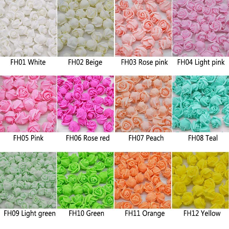 100Pcs/lot 2cm Mini Foam Rose Artificial Flower Heads DIY Craft Decorative Wreath Christmas Wedding Gif Box Decoration