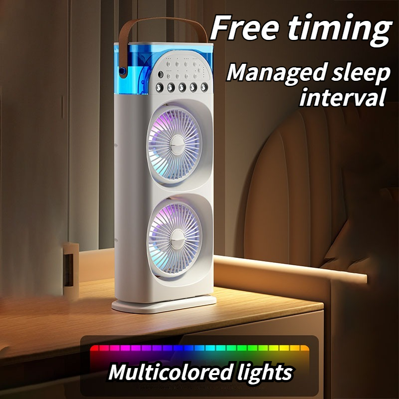 2025 Schreibtischventilator mit 5-Wege-Nebelkühlung – oszillierend, Aromatherapie, bunten LED-Lichtern und Timer für Zuhause oder Büro