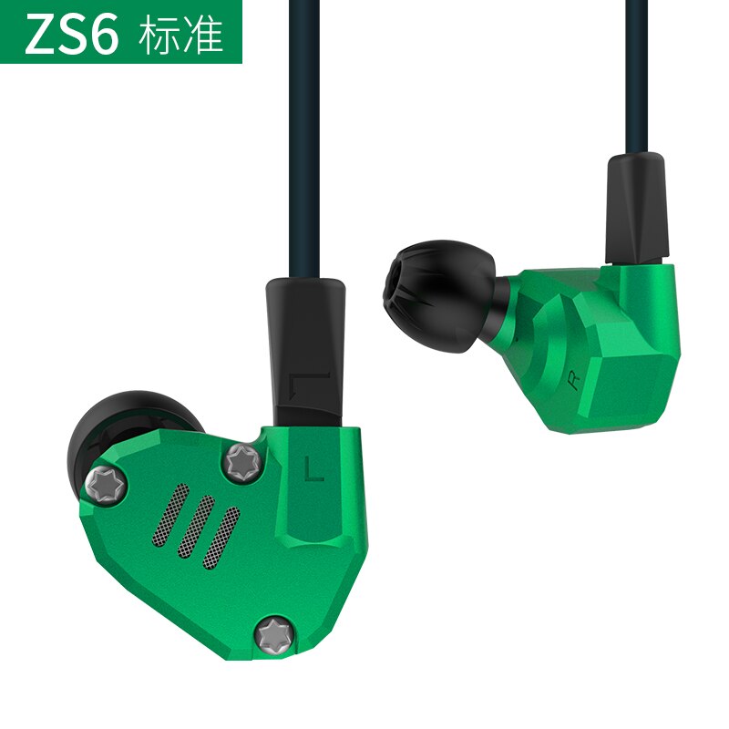 KZ ZS6 2DD+2BA Hybrid In Ear Earphone HIFI DJ Monito Running Sport Earphone Earplug Headset Earbud KZ ZS6 ZS10 ZS5 AS10 ES4: green no mic