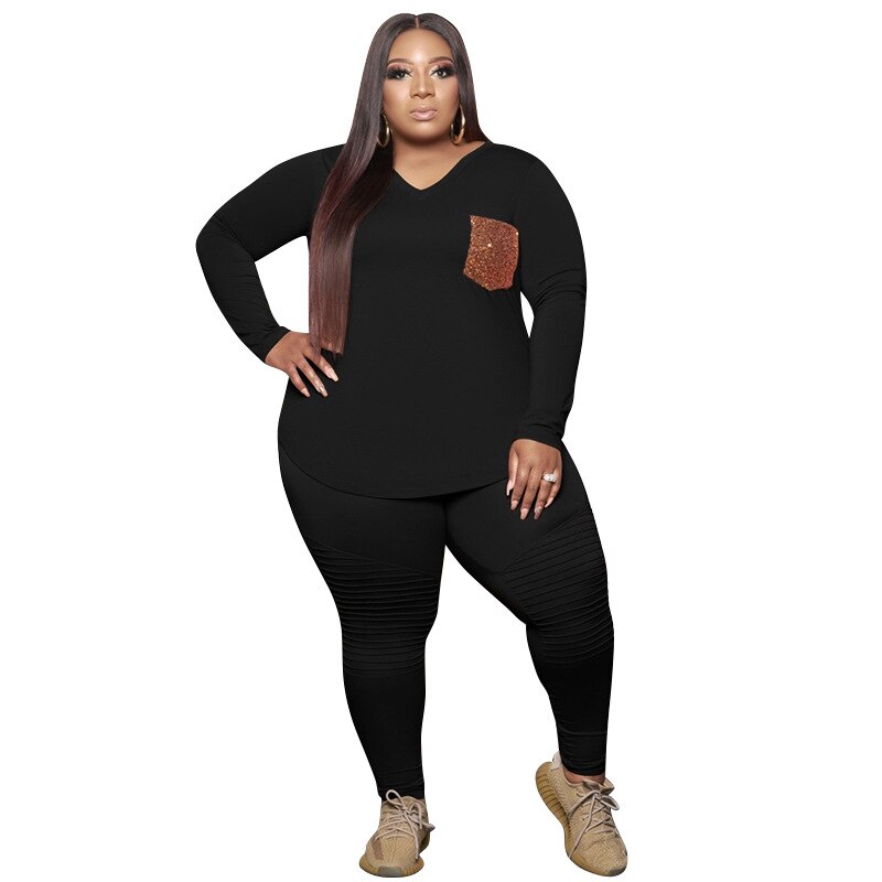 Grande Taille Femmes Vêtements Deux Pièces Ensemble 4xl 5XL 2 pièces Pantalons Et Haut Ensemble décontracté Grande Taille Zestawy Deux Pièces Grande Taille Conjuntos: black / 4XL