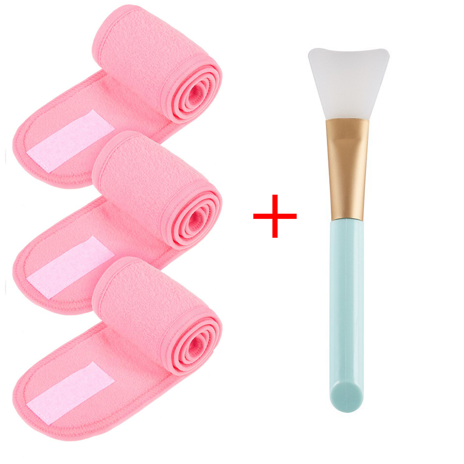 3pcs Adjustable Facial Headband with 1 Mask Brush Yoga Spa Bath Shower Makeup Wash Face Cosmetic Head Band Make Up Accessories: MULTI