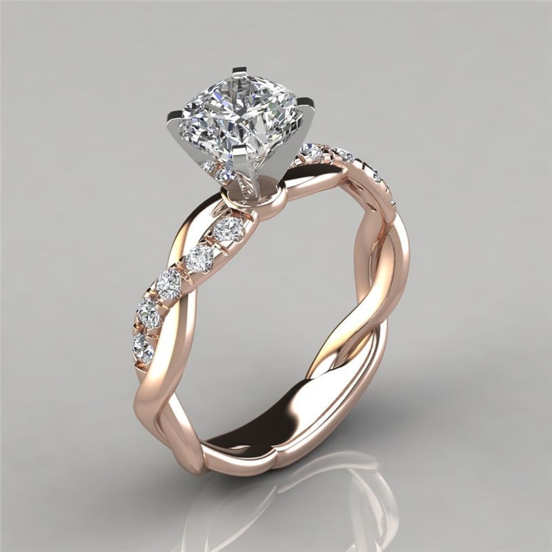 LETAPI couleur argent Bijoux couleur or quatre griffes CZ pierre torsion fiançailles bagues de mariage pour femmes Bijoux Femme