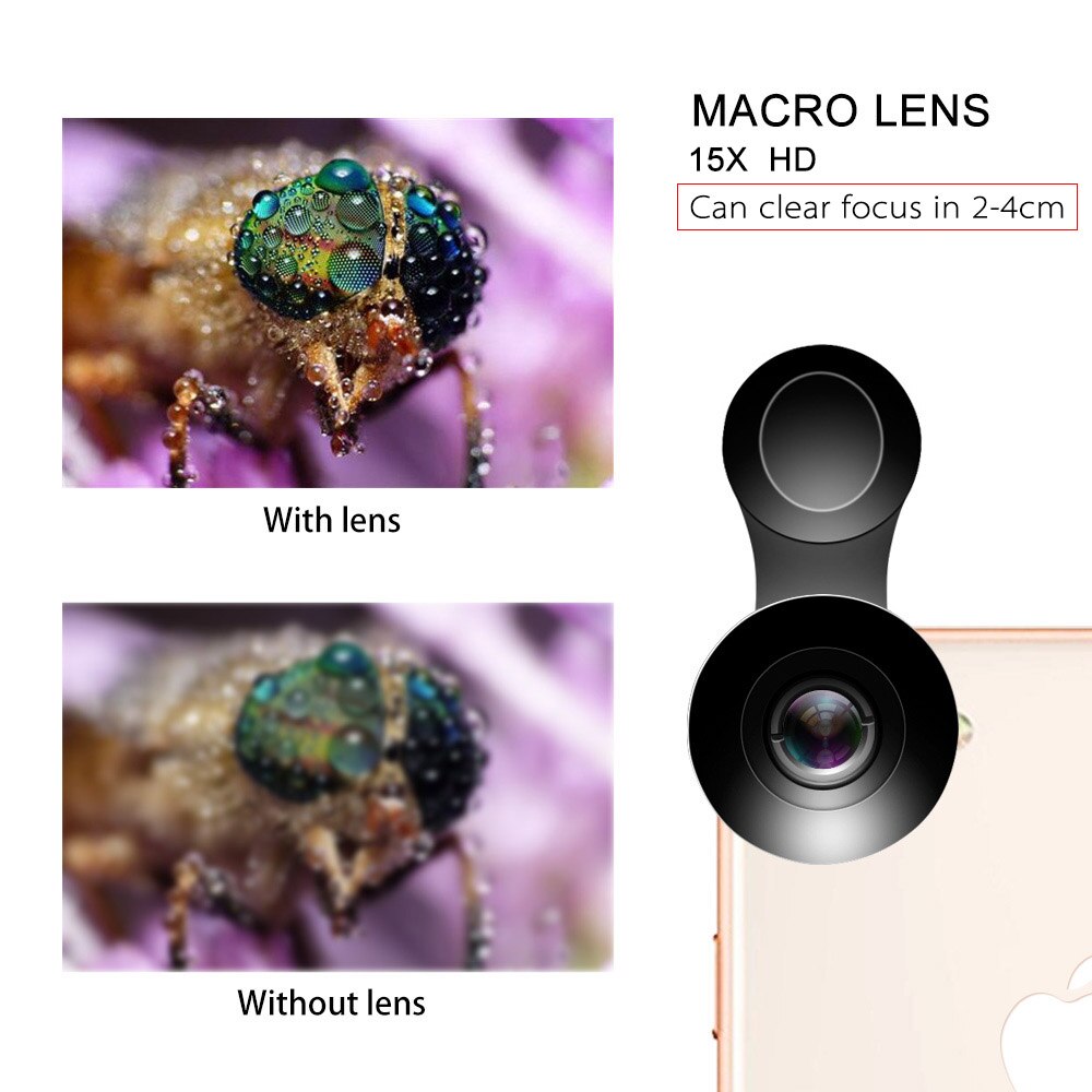 Flower Bud – objectif de caméra pour téléphone portable 5K HD, grand Angle 0,45 x, Macro 15X, objectifs 2 en 1, sans distorsion, pour iPhone 11 7 8 Huawei Xiaomi