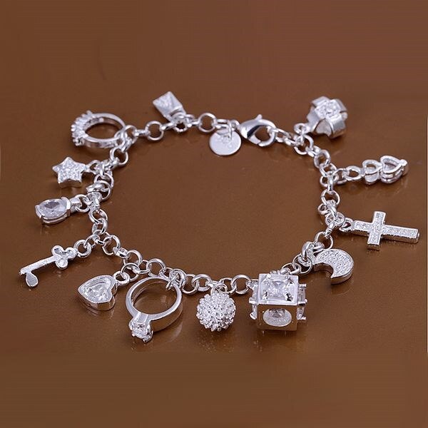 S925 sterling Silver color 13 charms bracelets bracelets women jewelry h144