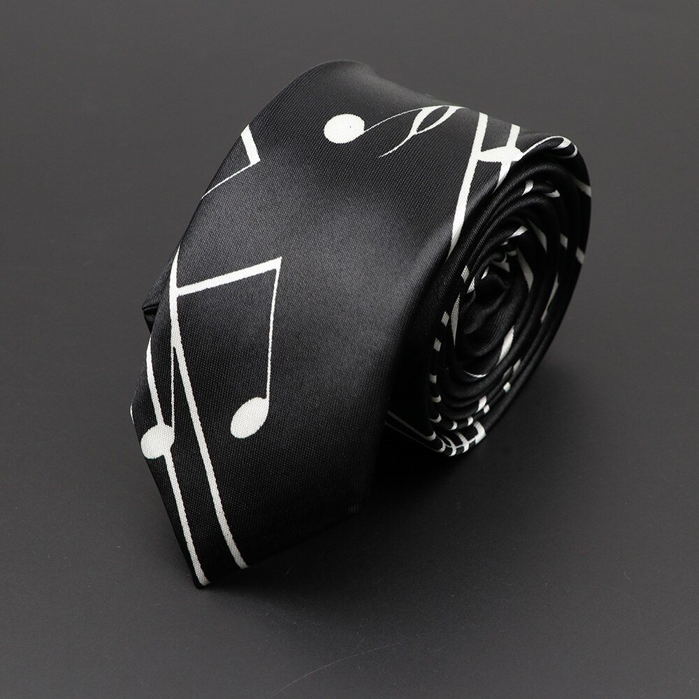 Corbata musical clásica de para hombre, Festival de vacaciones, estampado de Piano, guitarra, cara sonriente, poliéster, 5cm de ancho, corbata negra con: Dark Brown