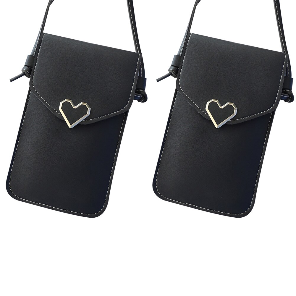 Cell Phone Bag Shoulder Pocket Wallet Pouch Case 2Pcs Love Heart Transparent Shoulder Crossbody Bag Phone Touch Screen Purse: Black