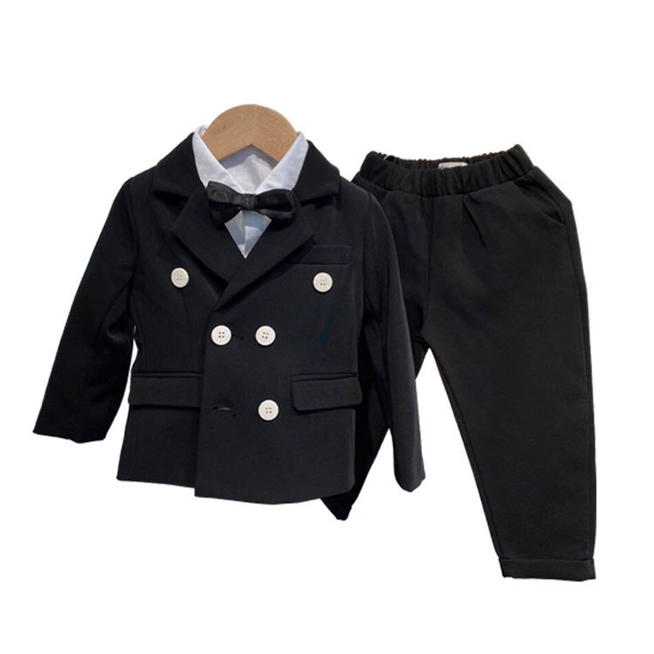Girls Formal Suit Blazer Jacket + Pants 2pcs Dress Kids Wedding Party Clothing Set Teenager Girls School Performance Suit: Black / 3T