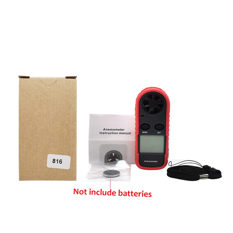 2-in-1 Mini Digital Anemometer Air Flow Windsurf Wind Speed Volume Measuring Meter Tester Wind Temperature Sensor Industrial: Red- With Box