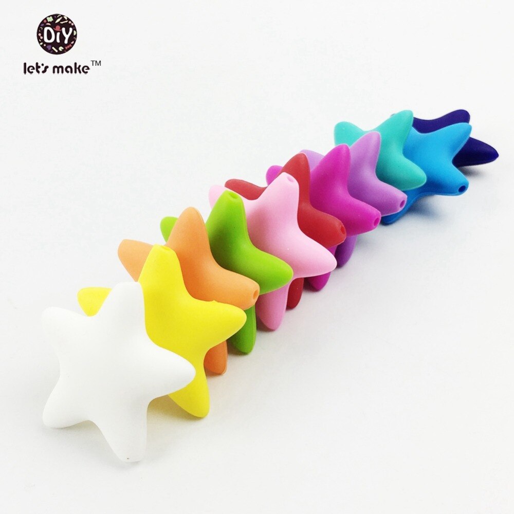 Faisons bébé jouet de dentition Silicone perles Silicone étoile en forme de bijoux pendentif 30 pièces 10 couleurs mélangées couleurs 40mm collier à faire soi-même