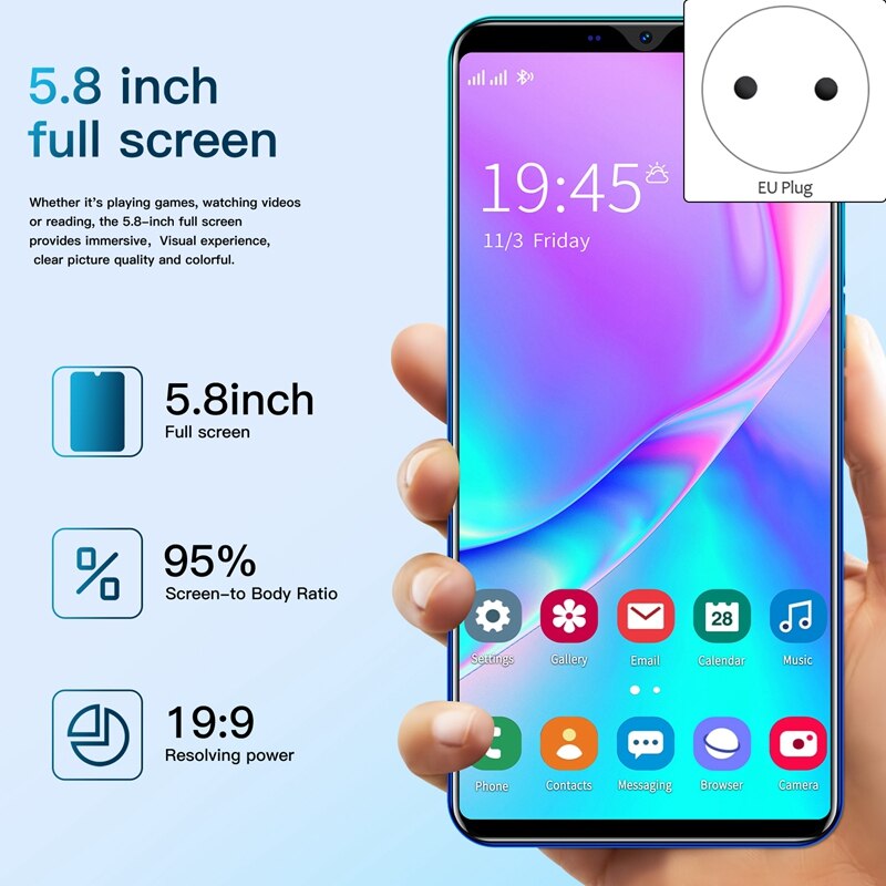 Rino4 Pro-teléfono inteligente MTK6572, 5,8 pulgadas, Dual Core, 512MB + 4GB RAM, Dual SIM, modo de espera Dual, Android 4,4, enchufe europeo