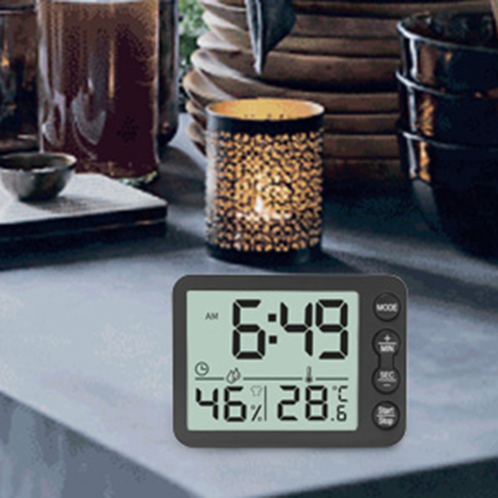 Compteur de température et d'humidité intérieur, grand écran, réveil, minuteur électronique de cuisine