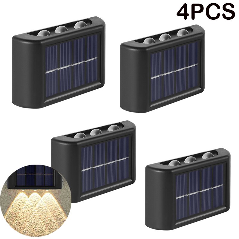 Solar Wall Light Outdoor Waterproof Balcony Wall Lights for Courtyard Street Landscape Garden Decor Lamp Solar Outdoor Wall Lamp: 4PCSWarm light 6LED