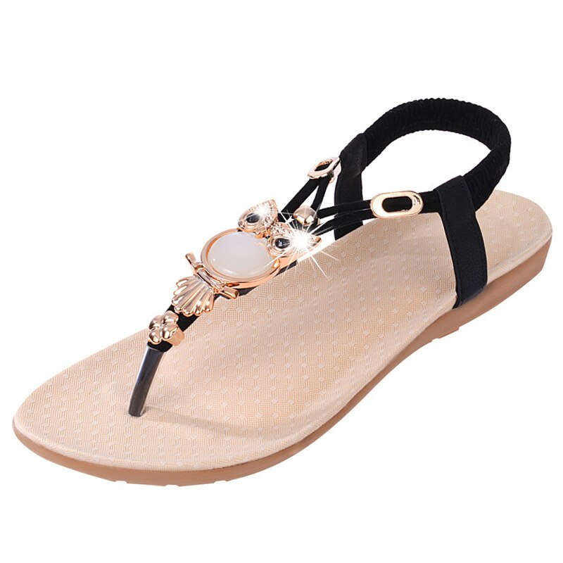 Sandalias de para mujer, zapatos planos de verano con dibujos animados de búho, sandalias para mujer, calzado de verano de agradable ZH2858: Black / 8