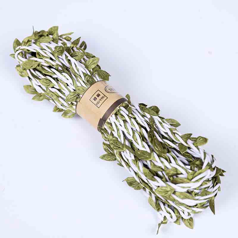 5 Meter/partij Natuurlijke Jute Touw 5Mm Jute Blad Lint Met Kunstmatige Wijnstok Groene Bladeren Diy Craft Vintage Voor Bruiloft party Decor: white