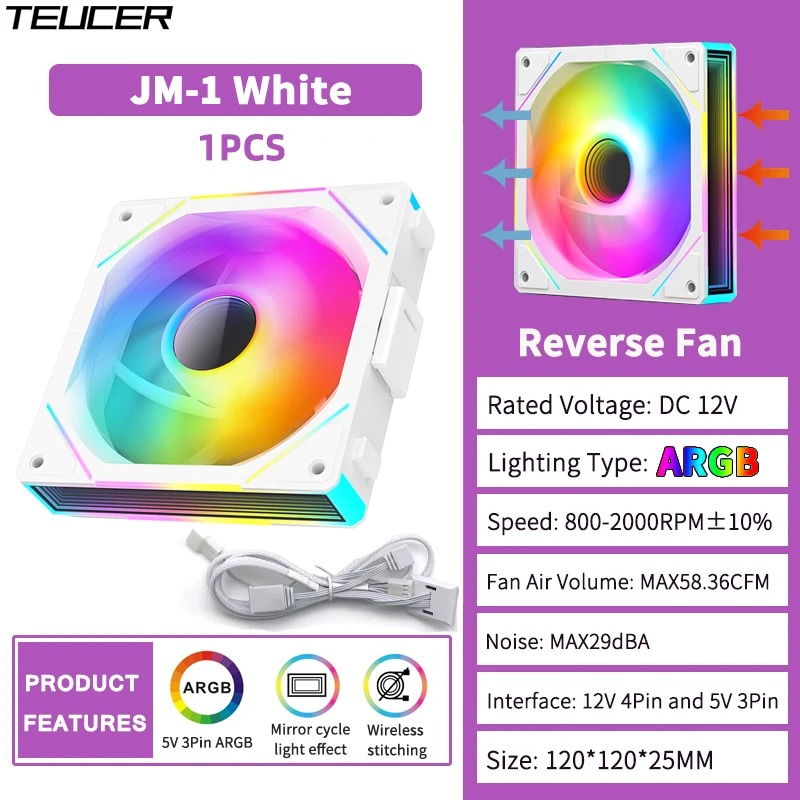 TEUCER JM-1 PC Case Fan 120mm ARGB Mirror Cycle Light Effect Cooling Fan 4PIN PWM Low noise Chassis Water Cooling Ventilador: green
